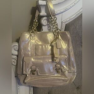 Auth. Coach Vintage Poppy Metallic Gold Tote Bag with Chain & Push lock! NWT